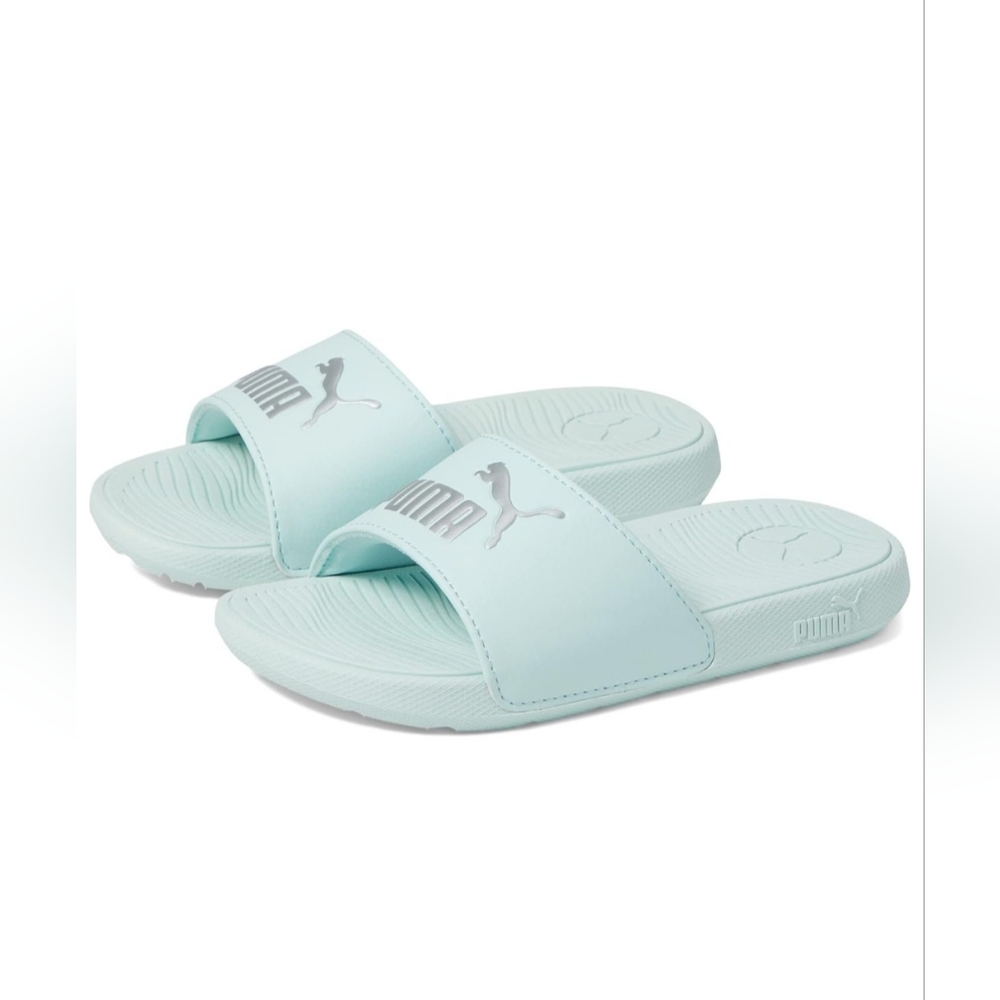 New In Box Puma Light Blue Slides SlipOn Sandals Juniour 4 Womens Shoe Size 5.5
